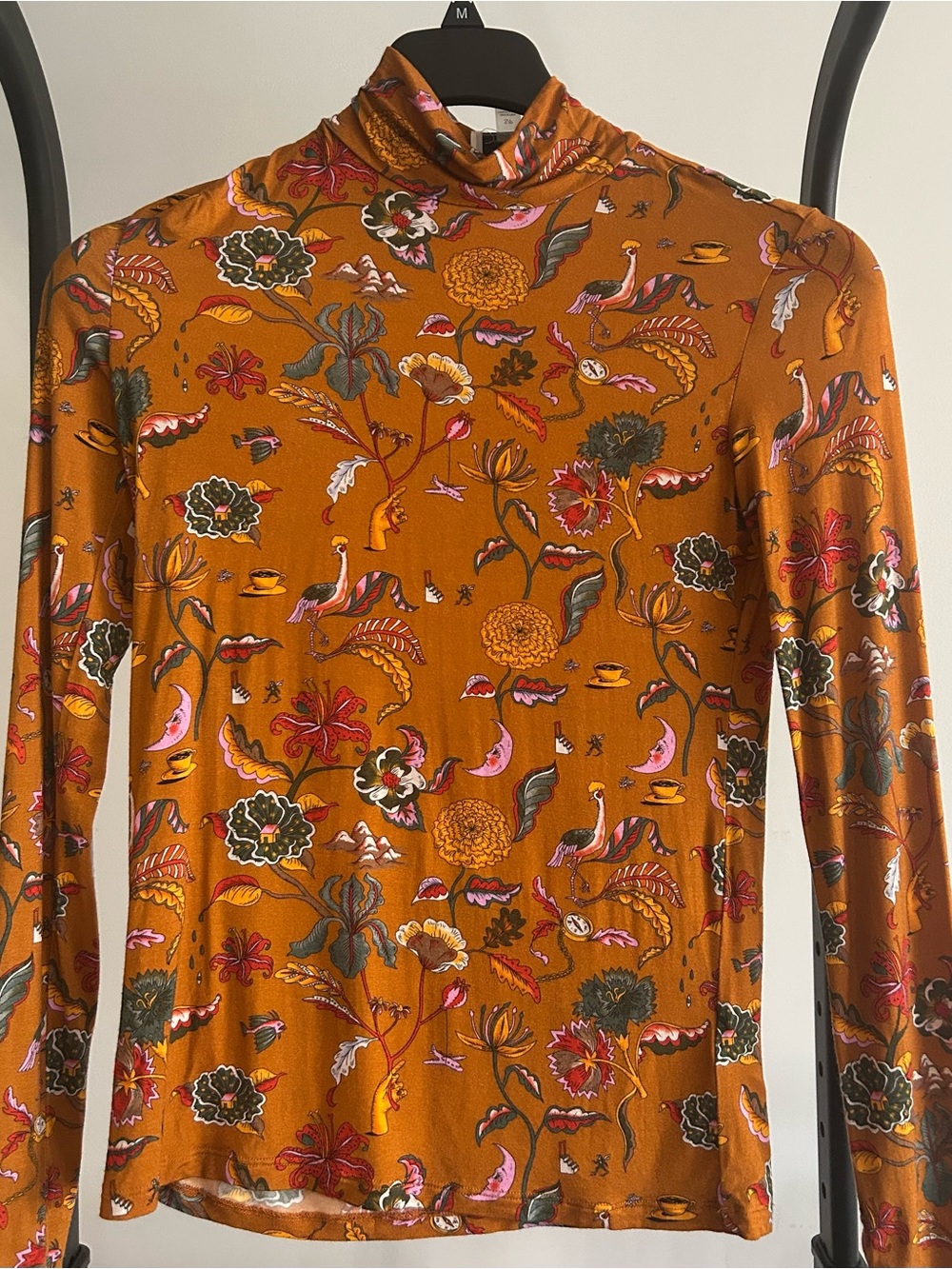 Elie Tahari Rust Floral Mock Neck Long Sleeve Top